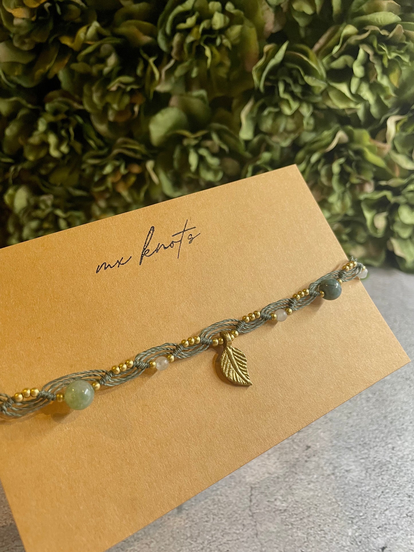 Leaf Dance | Fancy Jasper & Snow Quartz Macrame Anklet