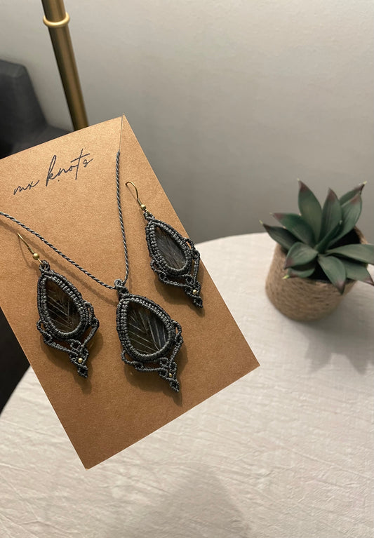 Sylvara Set | Labradorite Macrame Necklace & Earrings