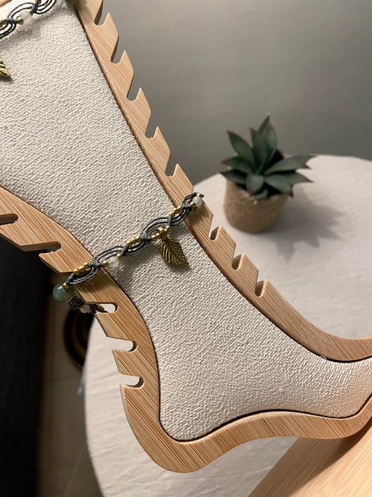 Leaf Dance | Fancy Jasper & Snow Quartz Macrame Anklet