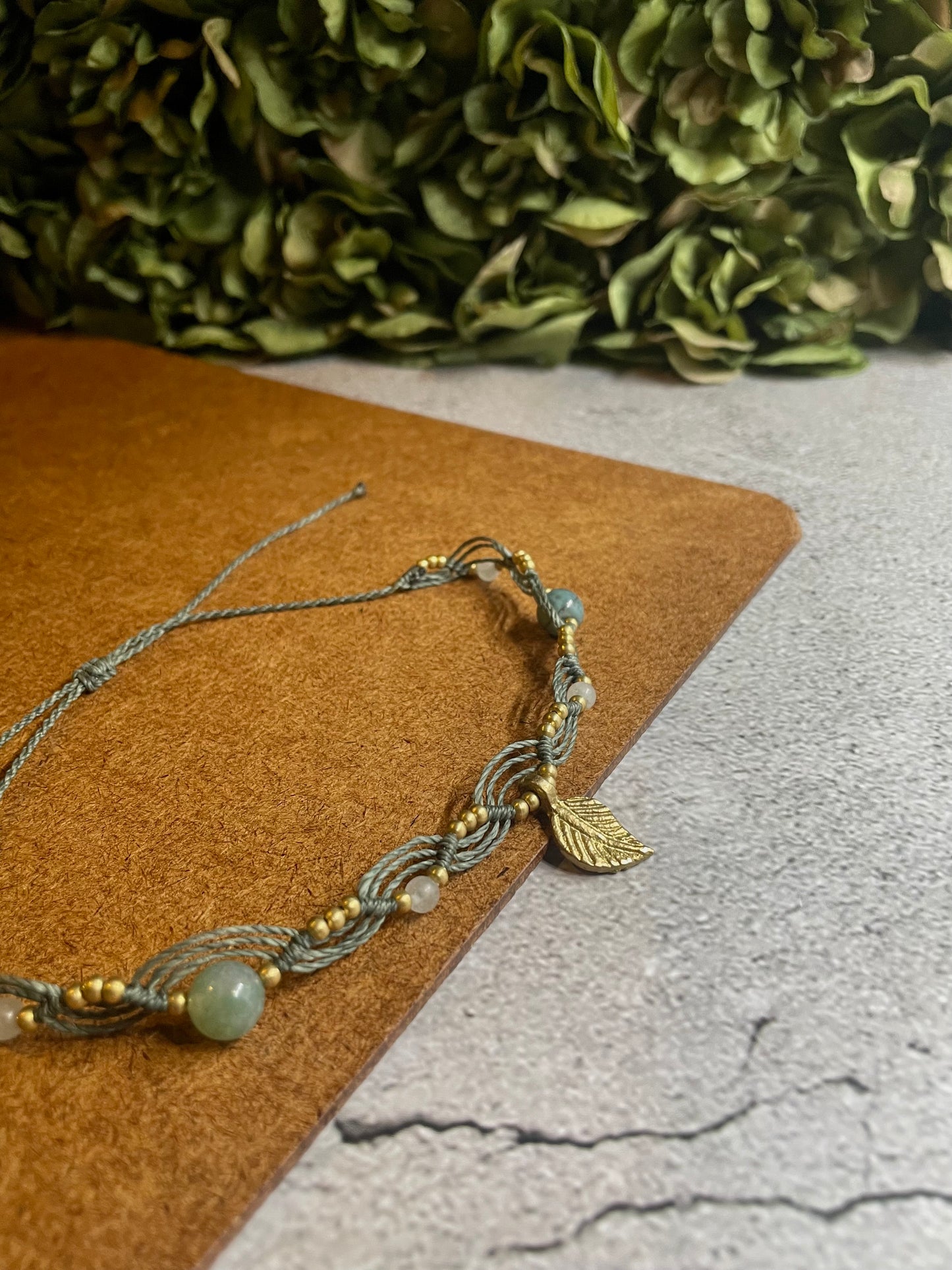 Leaf Dance | Fancy Jasper & Snow Quartz Macrame Anklet