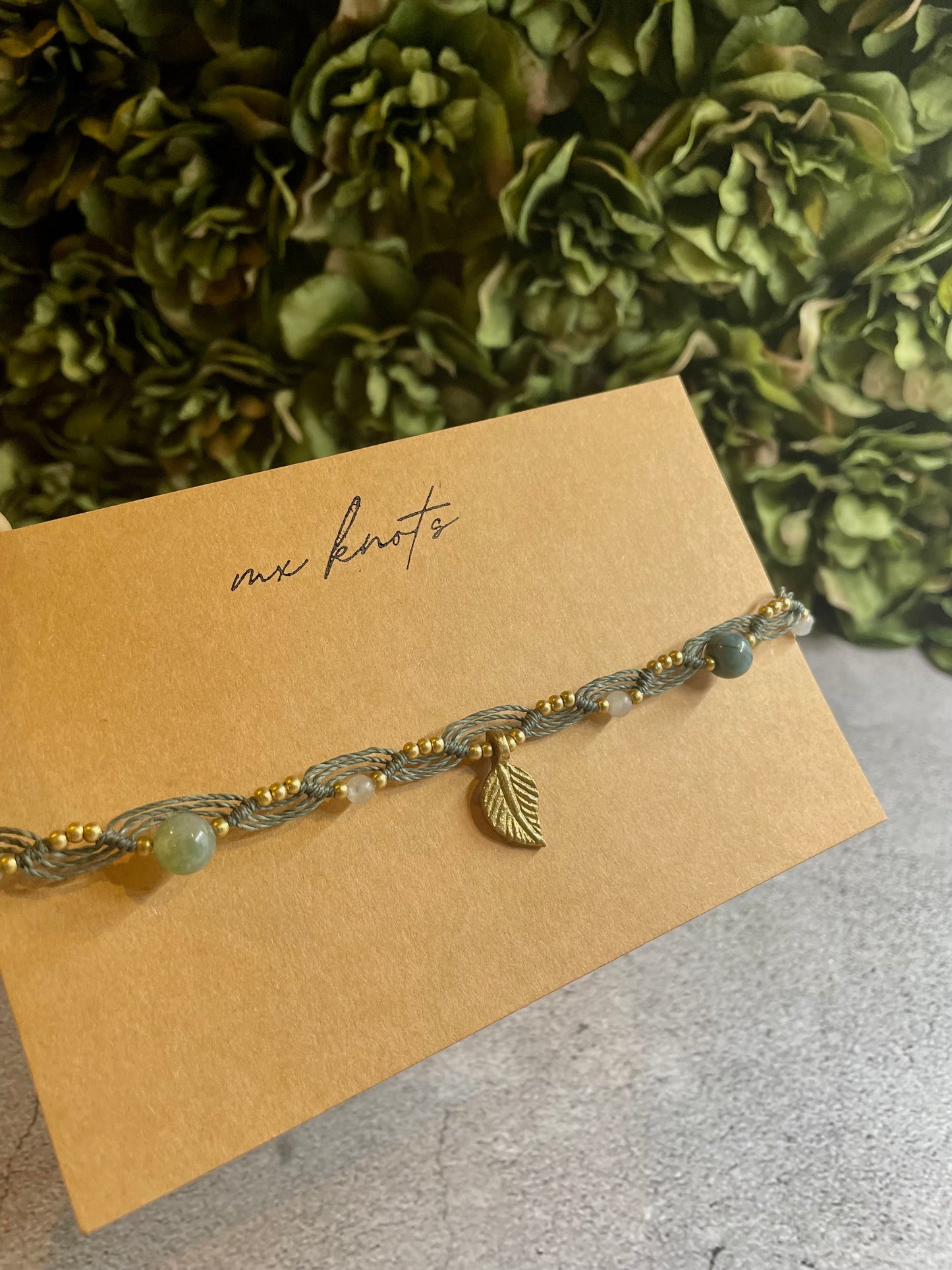Leaf Dance | Fancy Jasper & Snow Quartz Macrame Anklet
