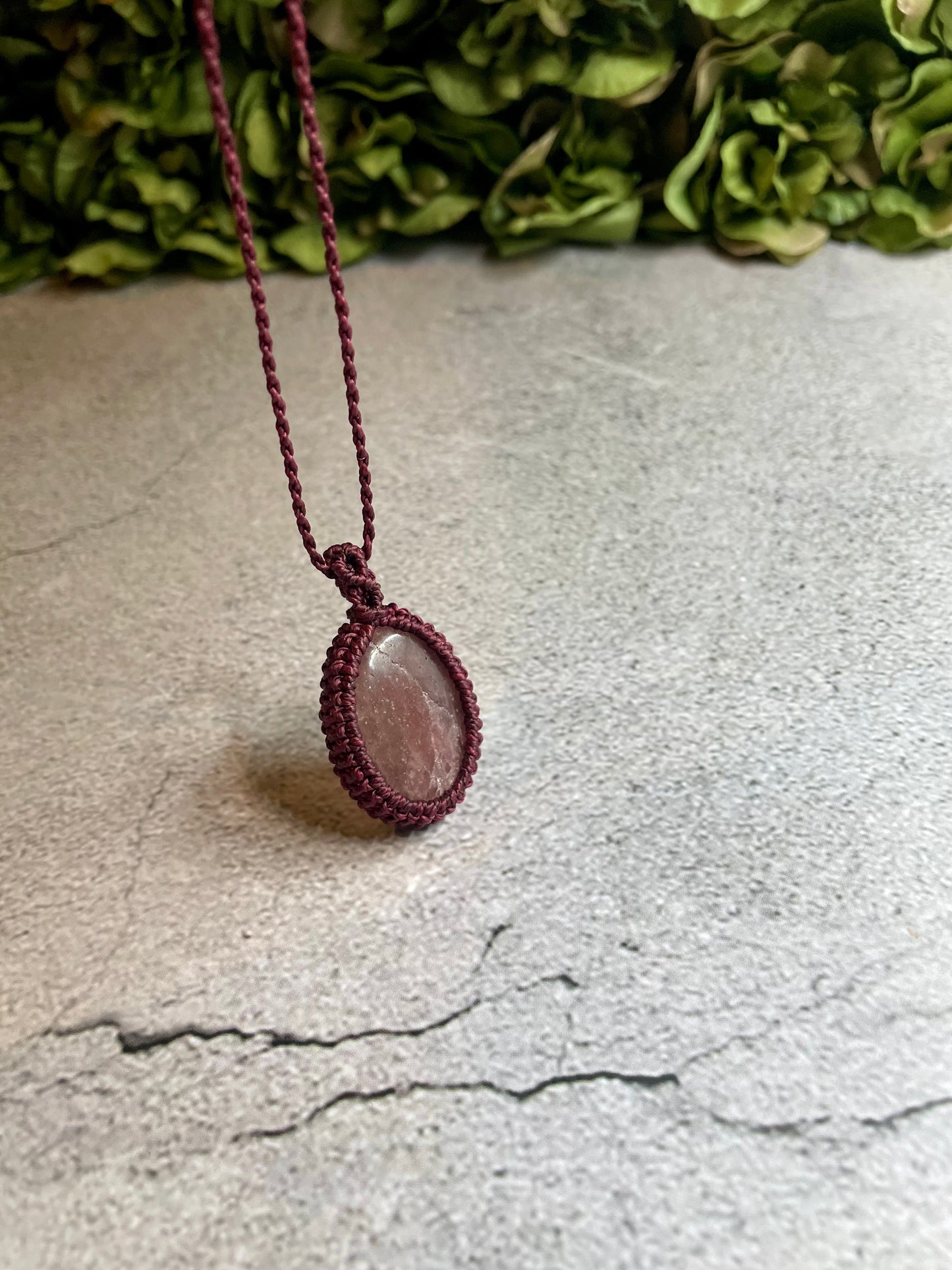 Maeve | Strawberry Quartz Macrame Necklace