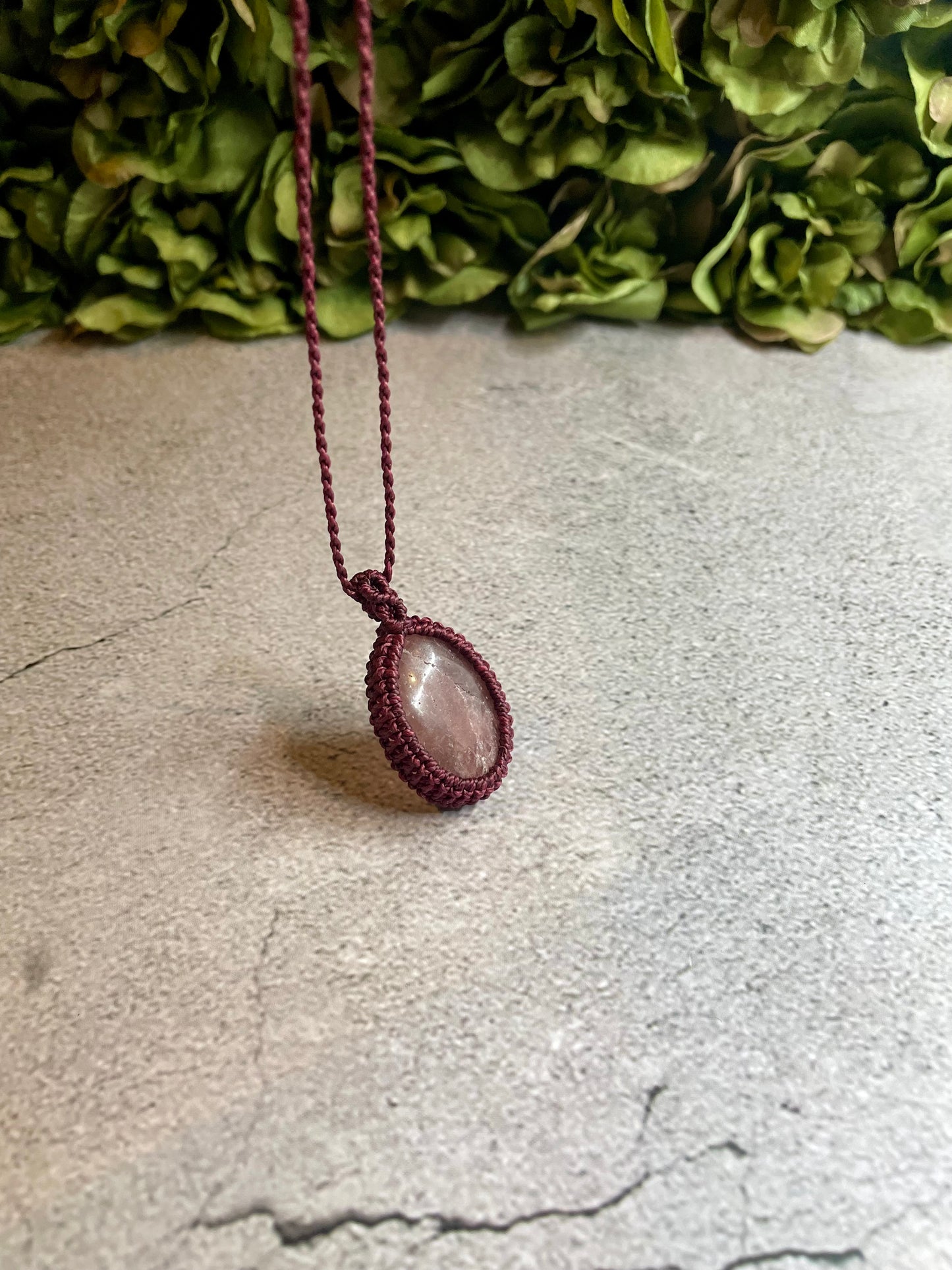 Maeve | Strawberry Quartz Macrame Necklace