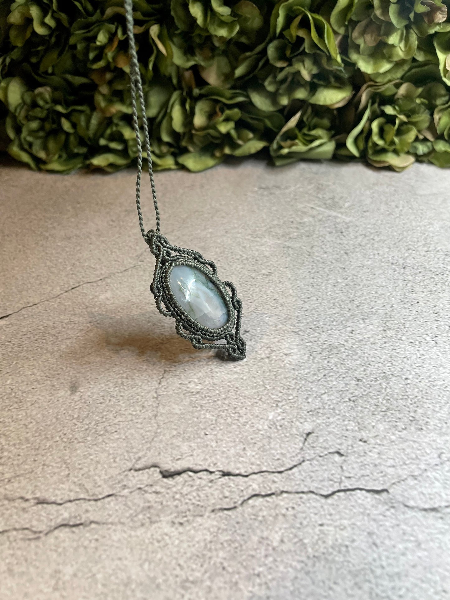 Fern | Moss Agate Macrame Necklace