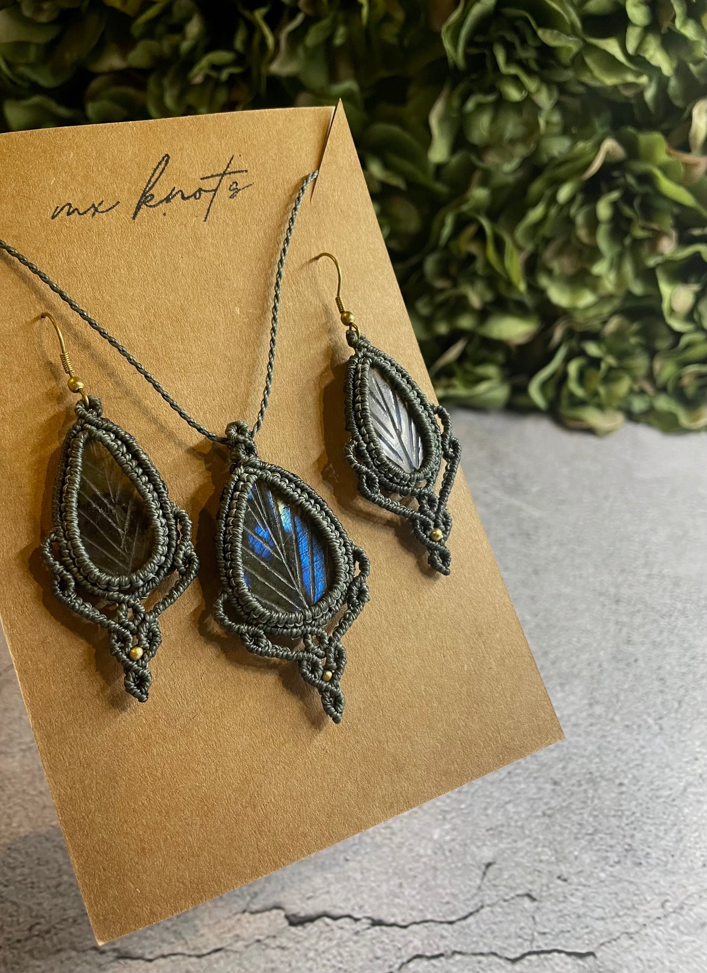 Sylvara Set | Labradorite Macrame Necklace & Earrings