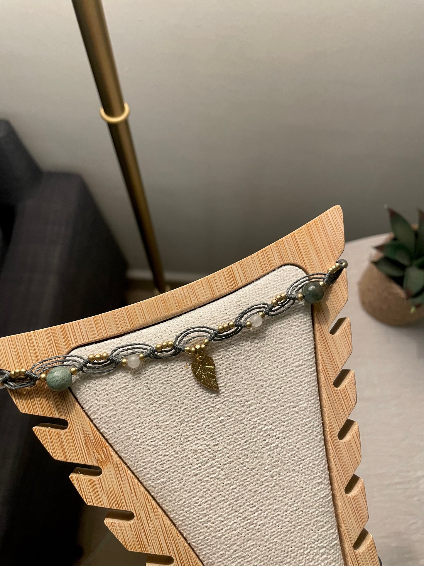 Leaf Dance | Fancy Jasper & Snow Quartz Macrame Anklet