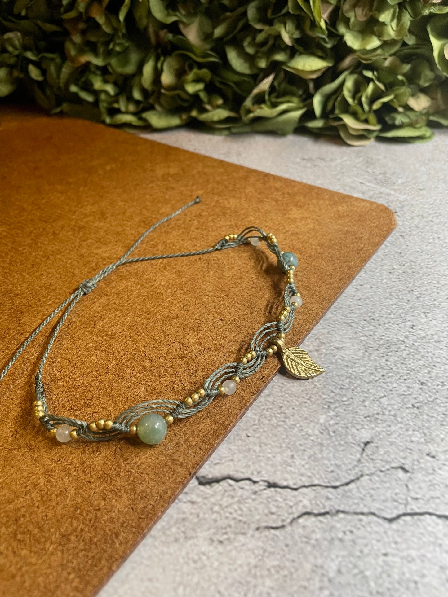 Leaf Dance | Fancy Jasper & Snow Quartz Macrame Anklet