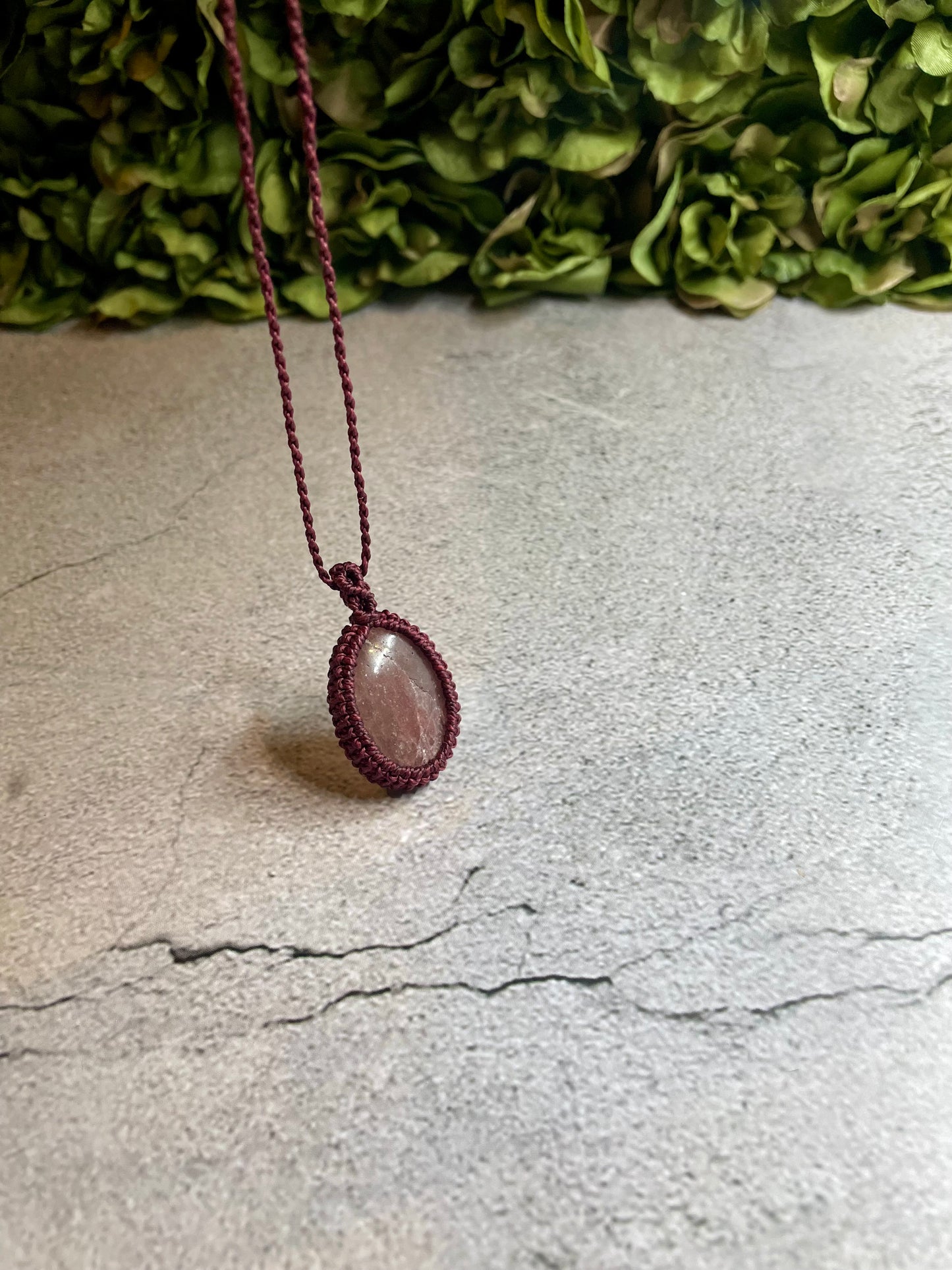 Maeve | Strawberry Quartz Macrame Necklace