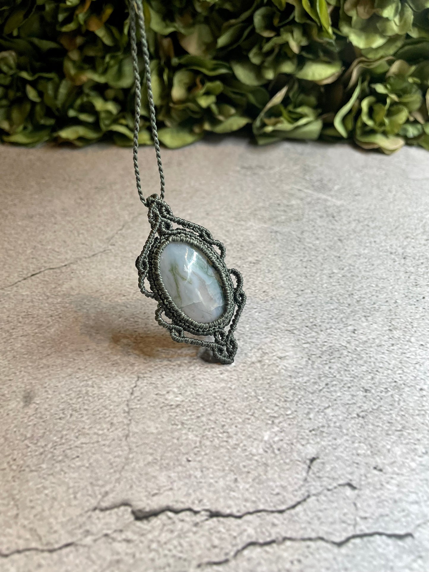 Fern | Moss Agate Macrame Necklace