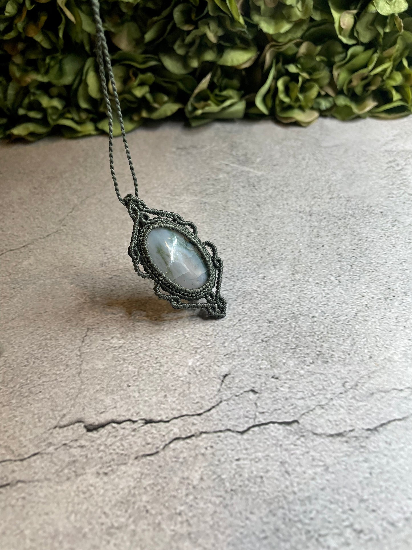 Fern | Moss Agate Macrame Necklace