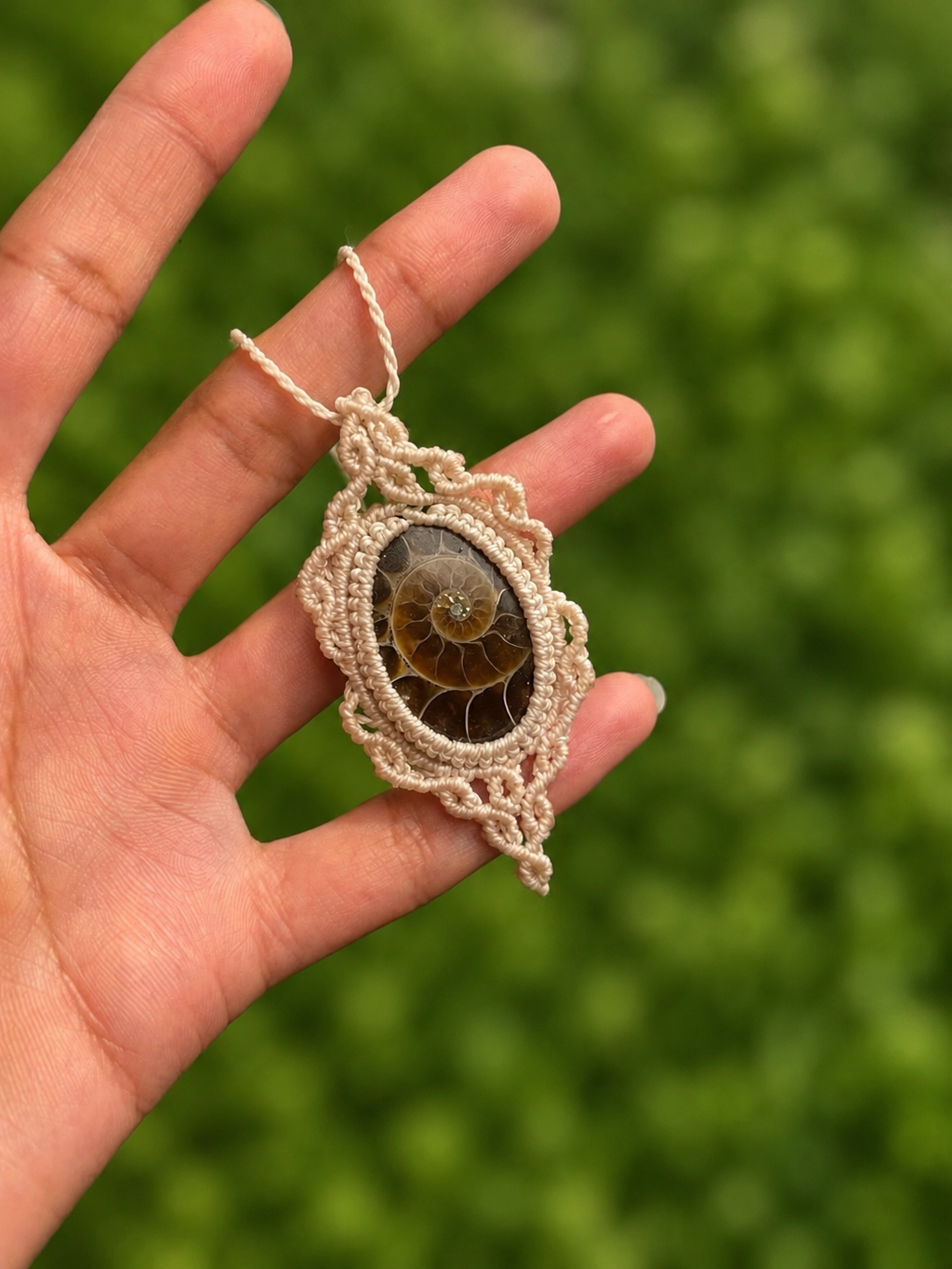 Rhea | Ammonite Macrame Necklace
