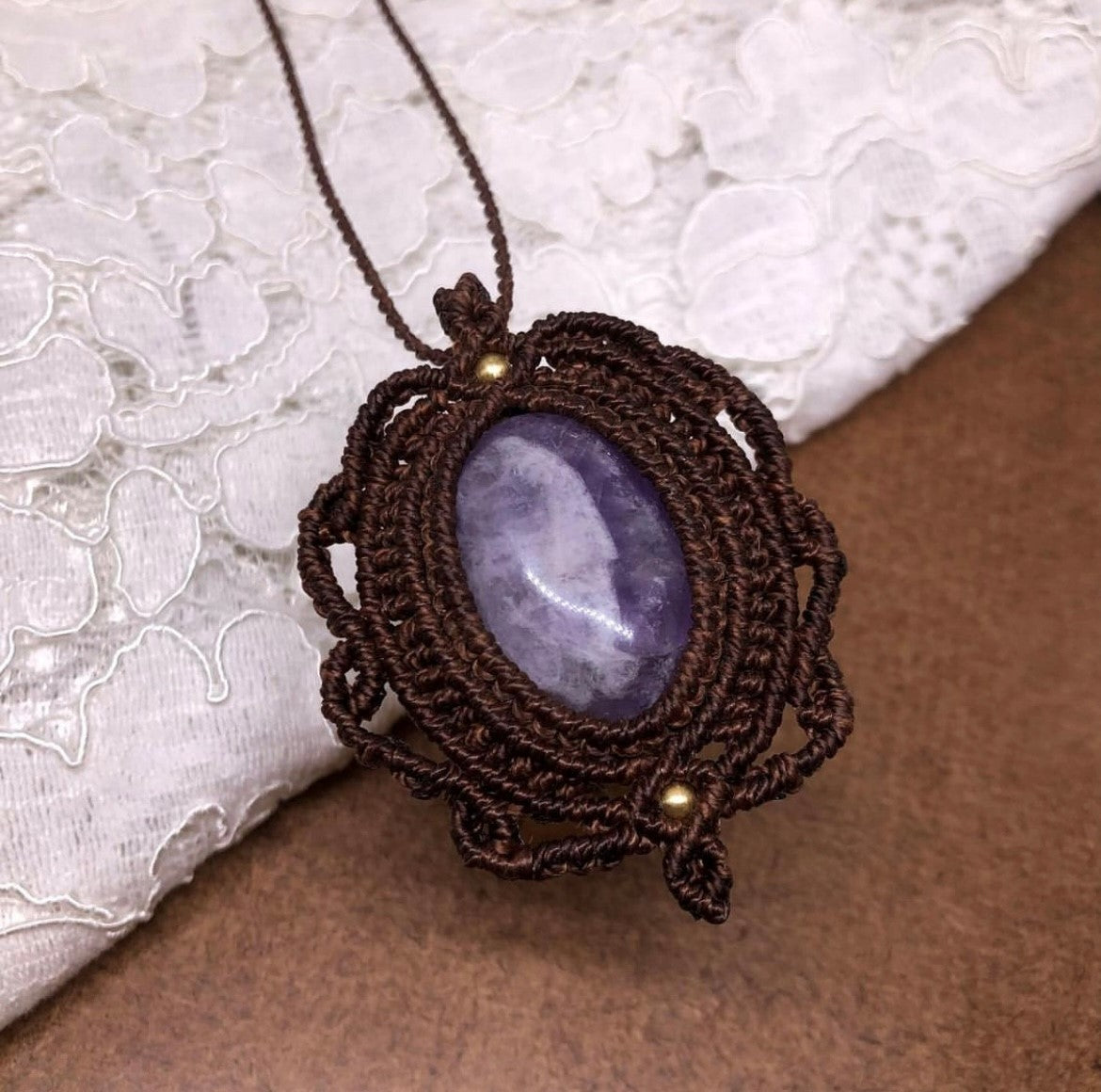 Macrame Oval Stone Necklace (Artificial Stone)