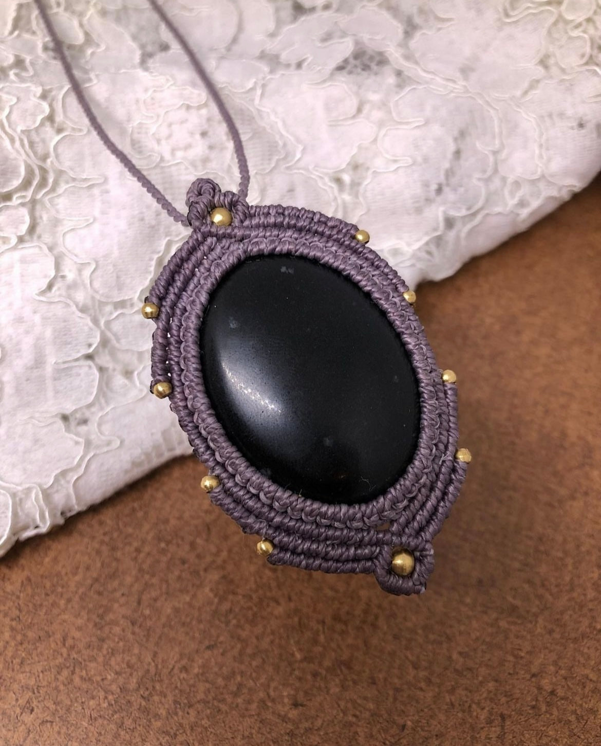 Macrame Oval Stone Necklace (Artificial Stone)