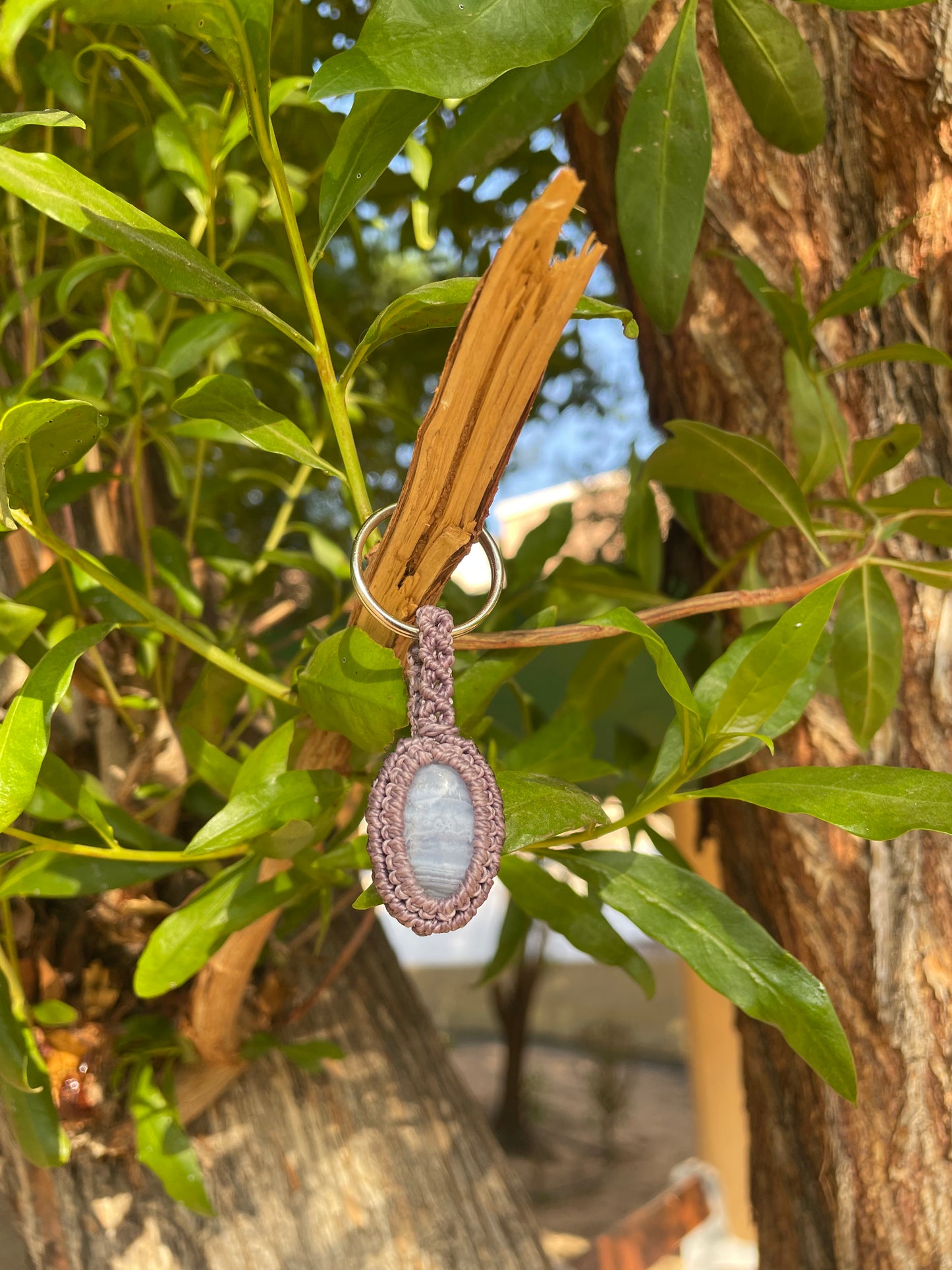 Rain-Kissed | Blue Lace Agate Macrame Keychain