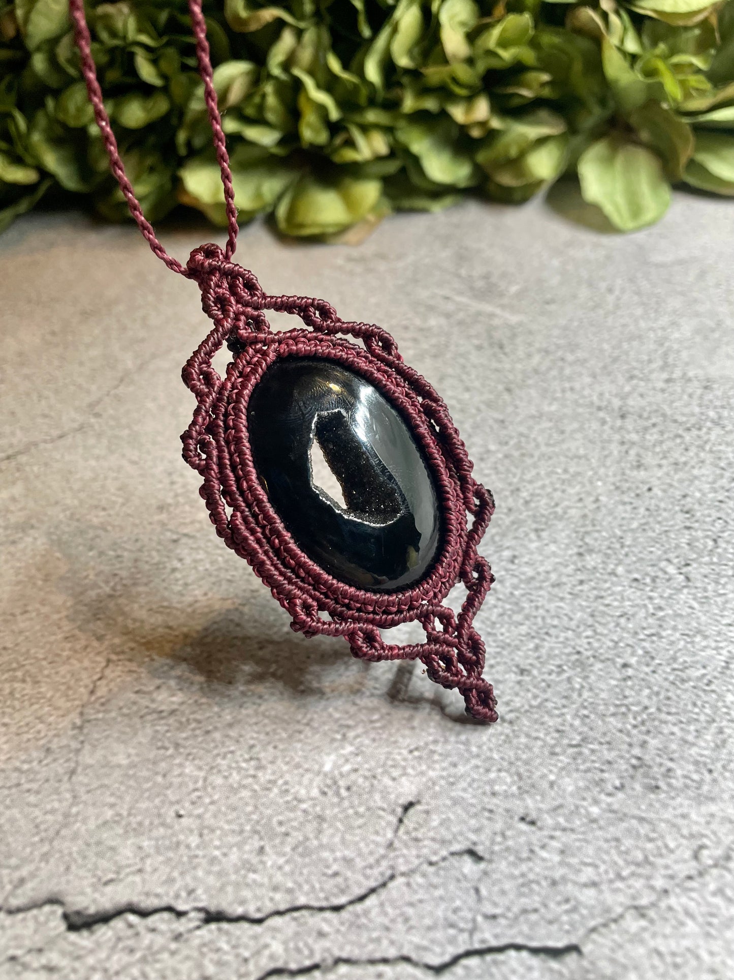 Crimson | Druzy Onyx Macrame Necklace