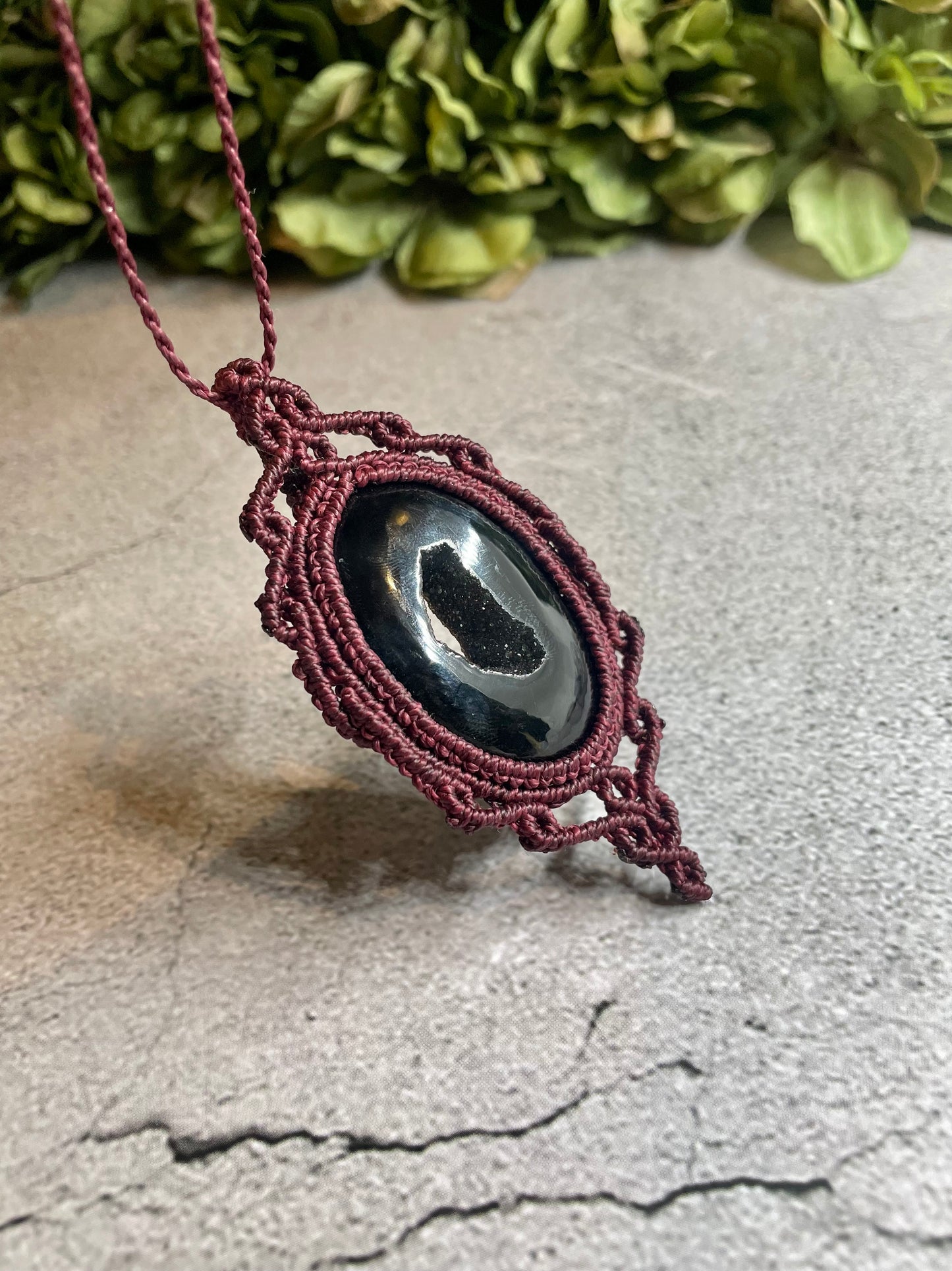 Crimson | Druzy Onyx Macrame Necklace