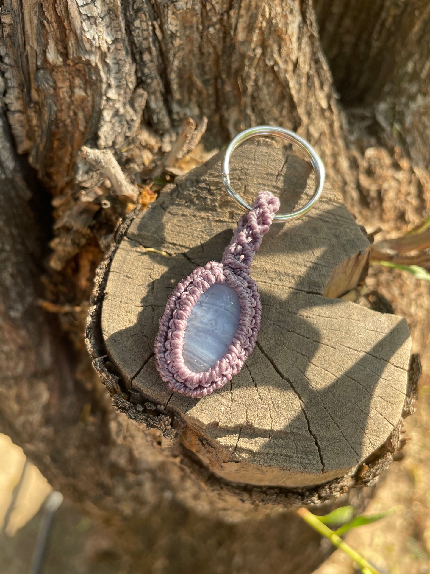 Rain-Kissed | Blue Lace Agate Macrame Keychain