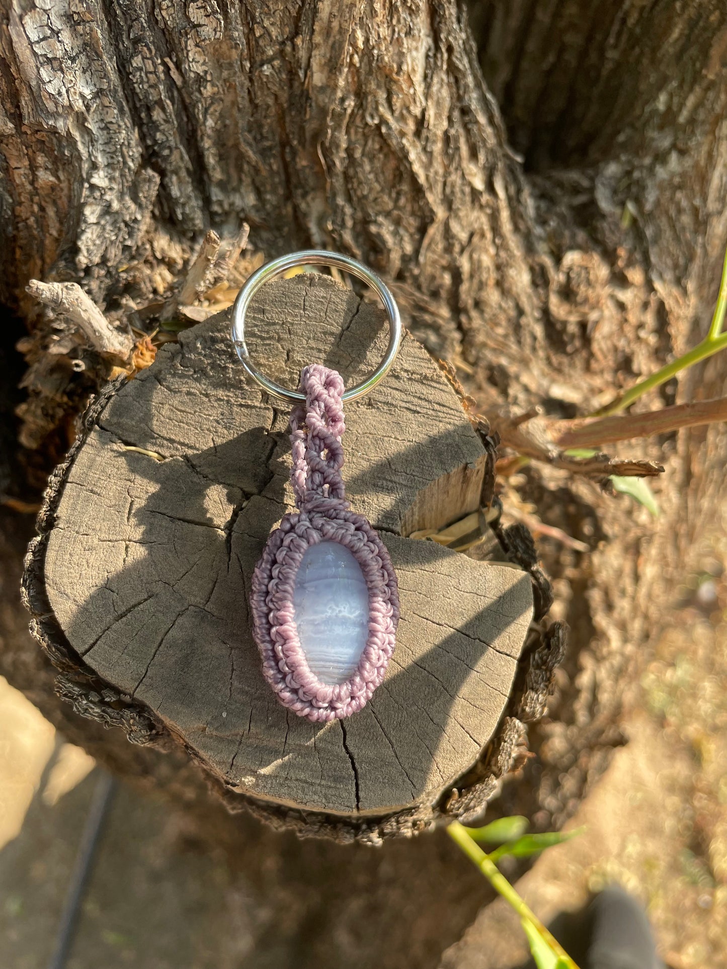 Rain-Kissed | Blue Lace Agate Macrame Keychain