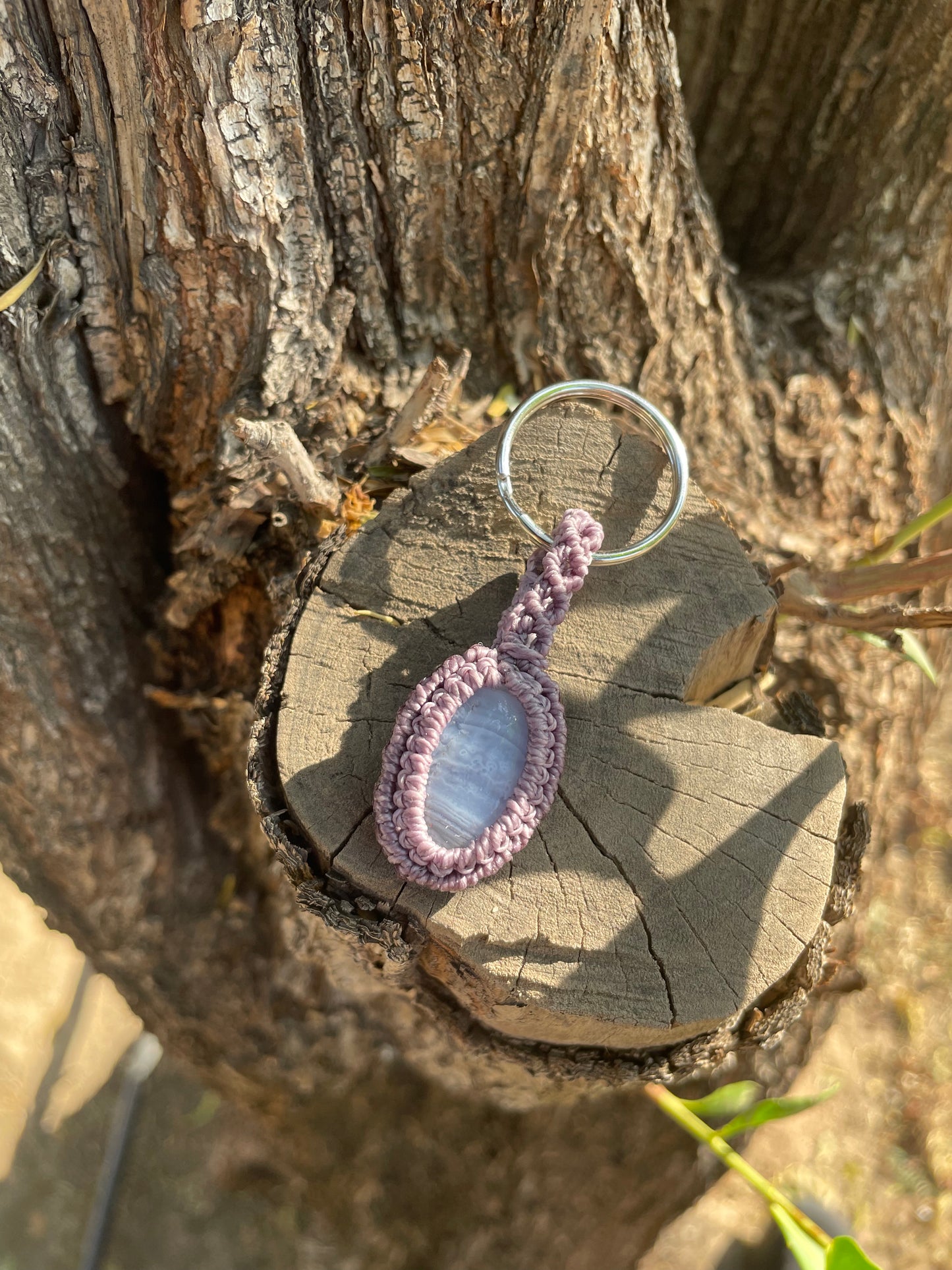 Rain-Kissed | Blue Lace Agate Macrame Keychain