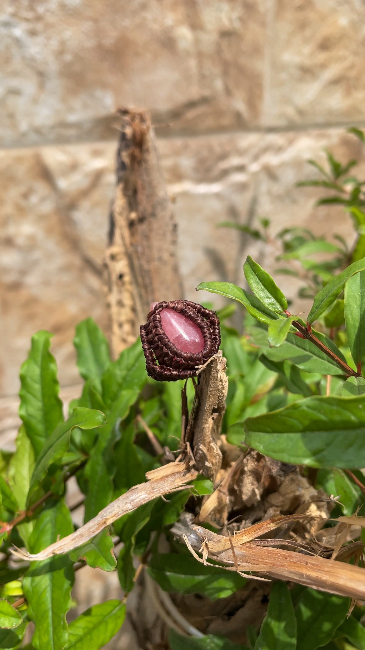 Travel Collection: Cherry Blossom | Rhodocrosite Macrame Ring