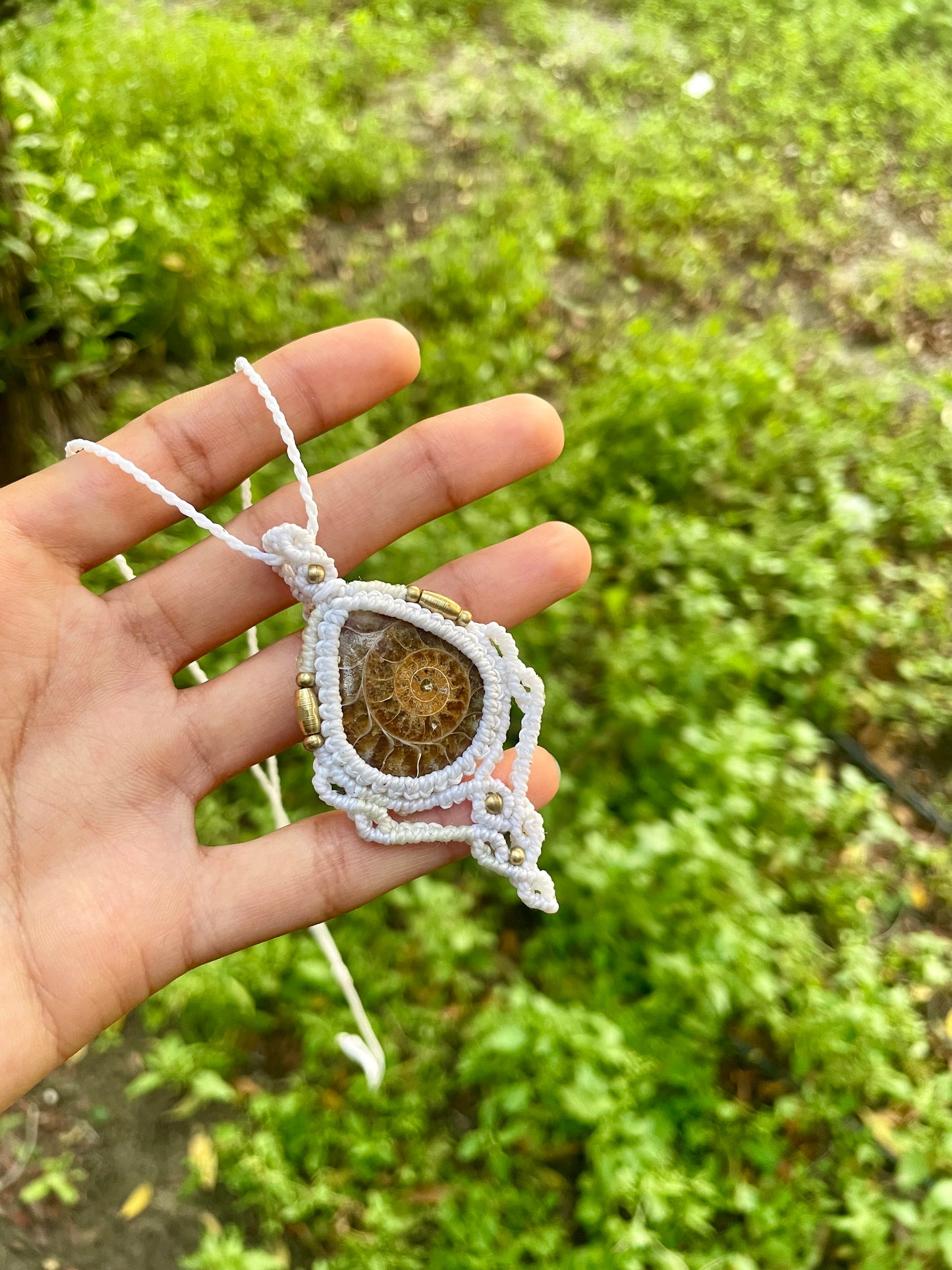 Lina | Ammonite Macrame Necklace