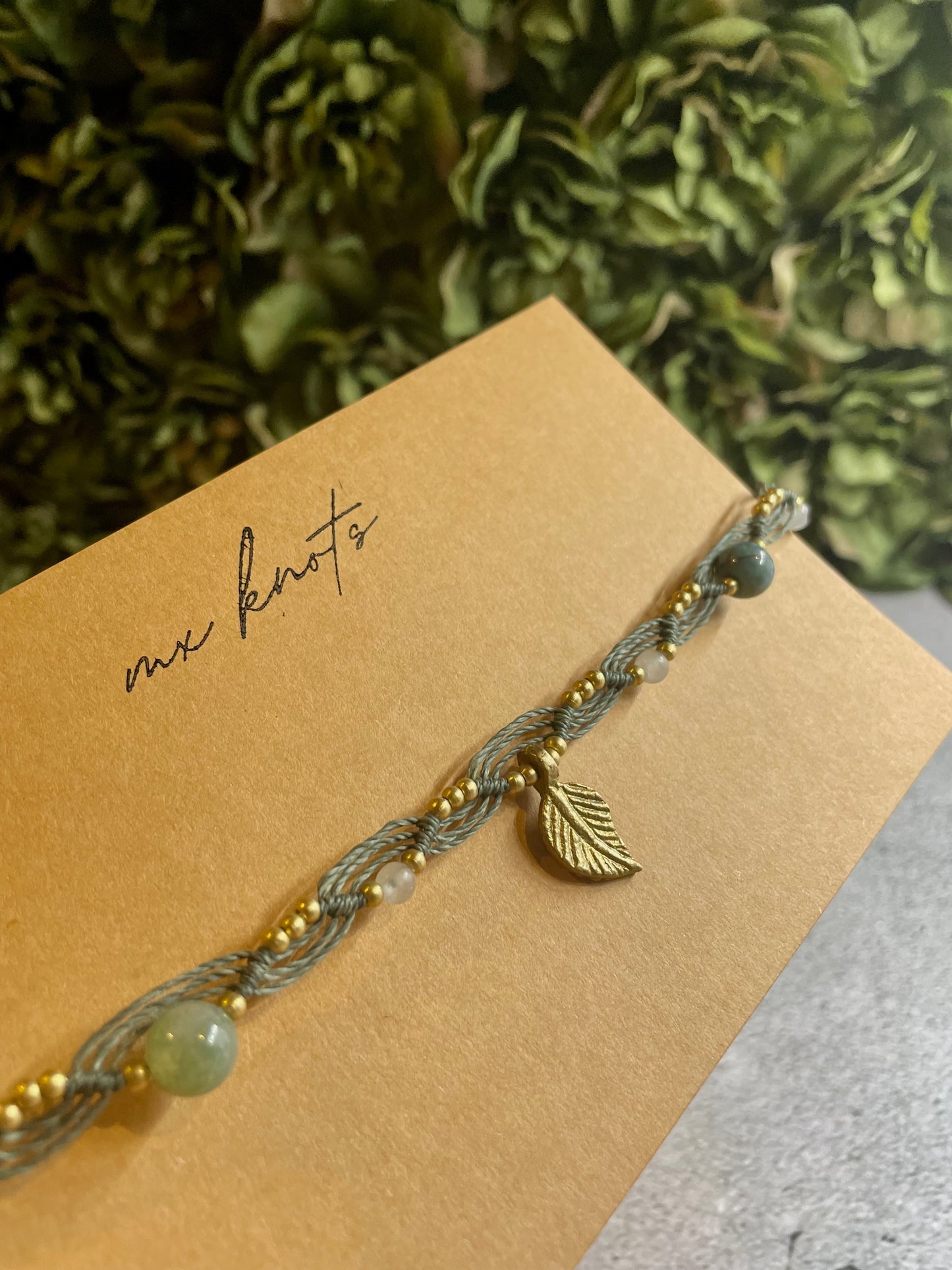 Leaf Dance | Fancy Jasper & Snow Quartz Macrame Anklet
