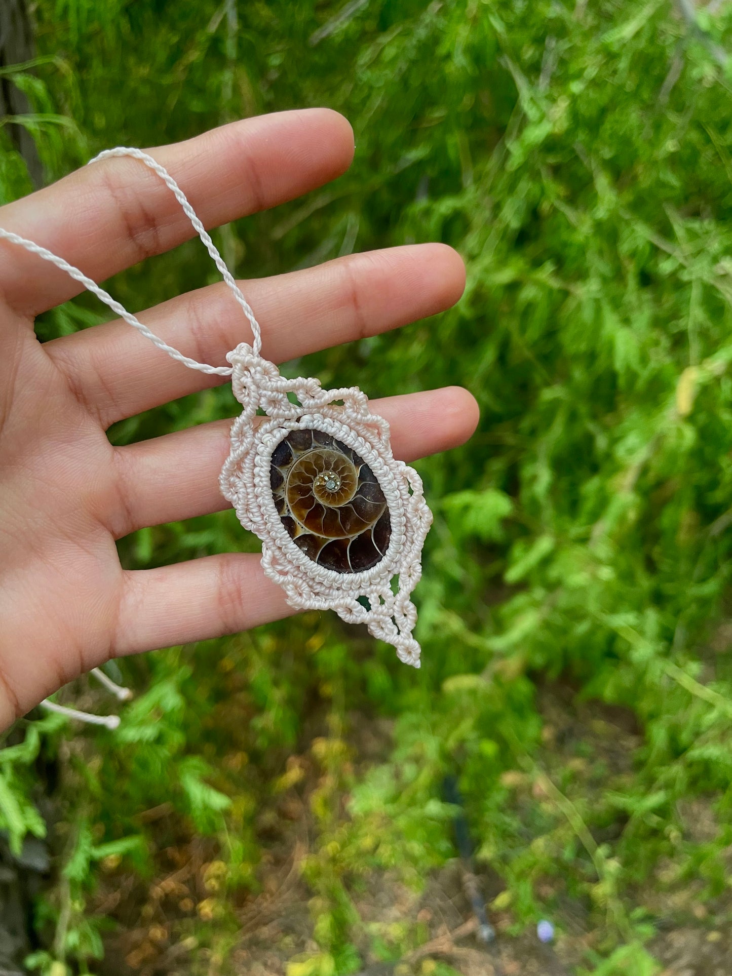 Rhea | Ammonite Macrame Necklace