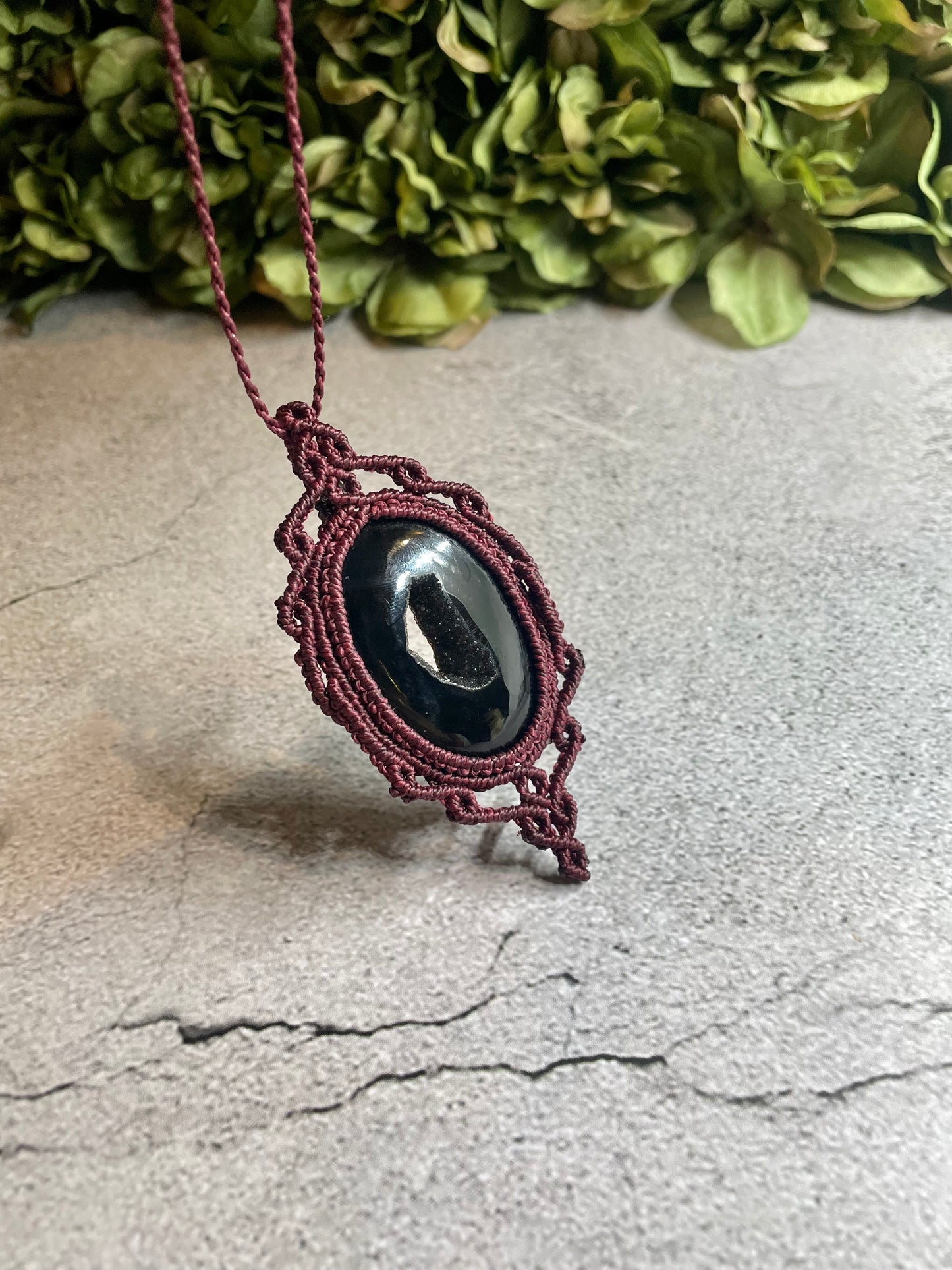 Crimson | Druzy Onyx Macrame Necklace