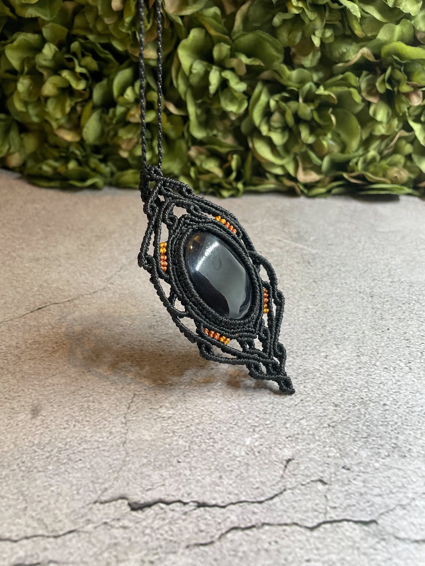 Painted Lady | Black Obsidian Macrame Necklace