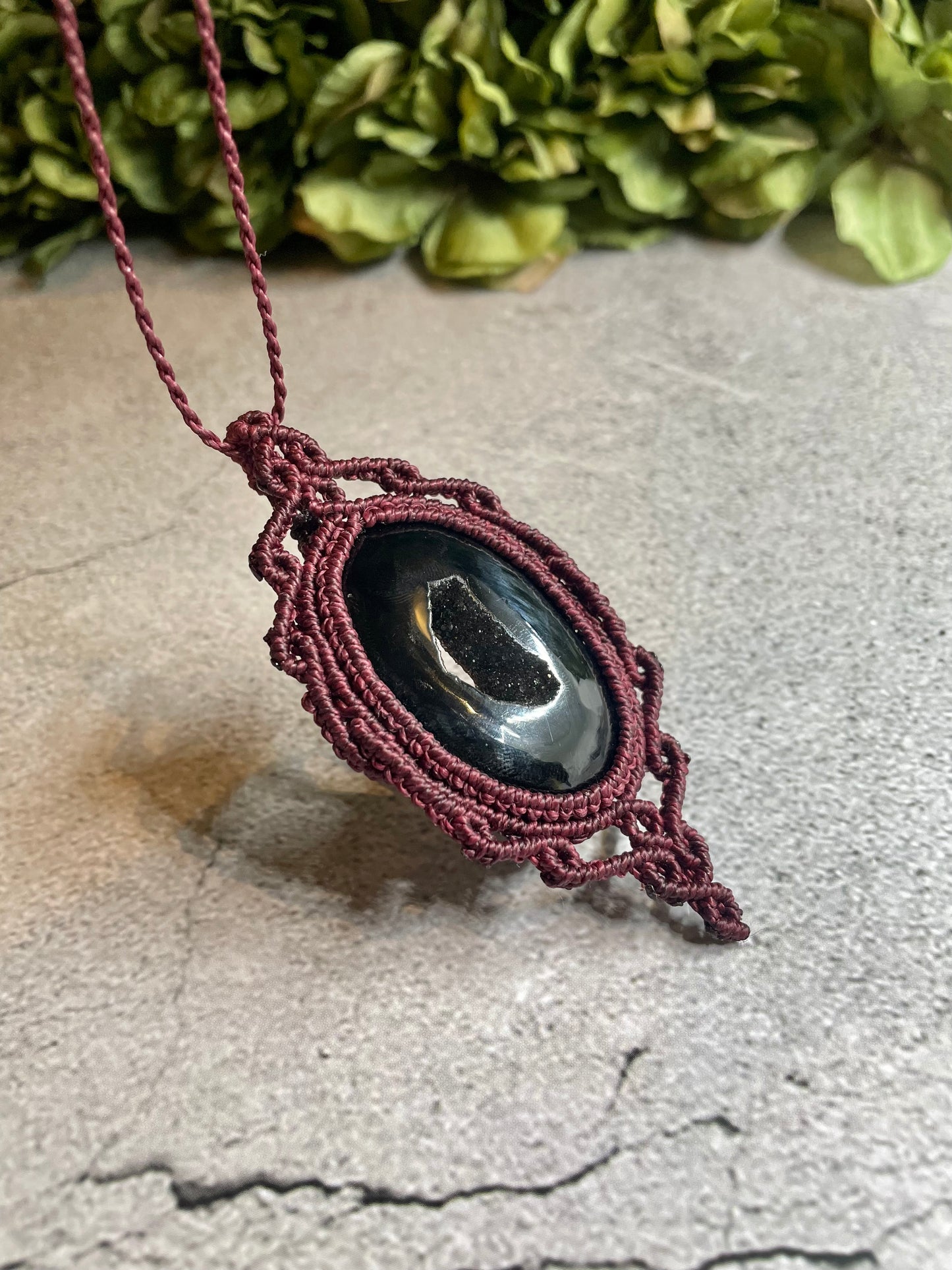 Crimson | Druzy Onyx Macrame Necklace