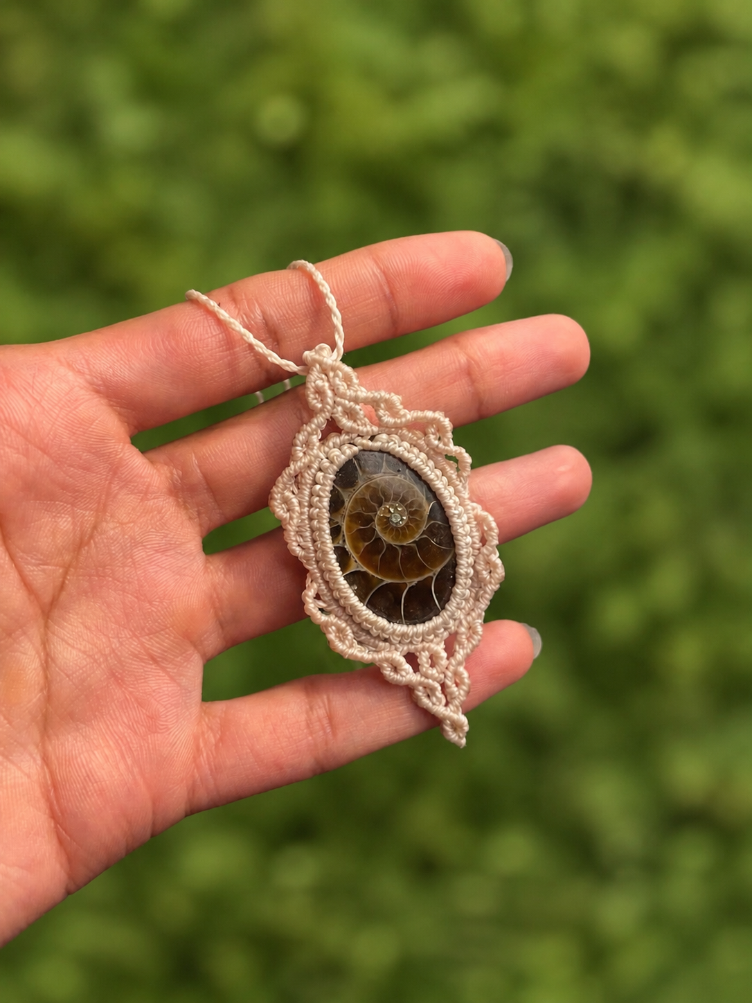 Rhea | Ammonite Macrame Necklace