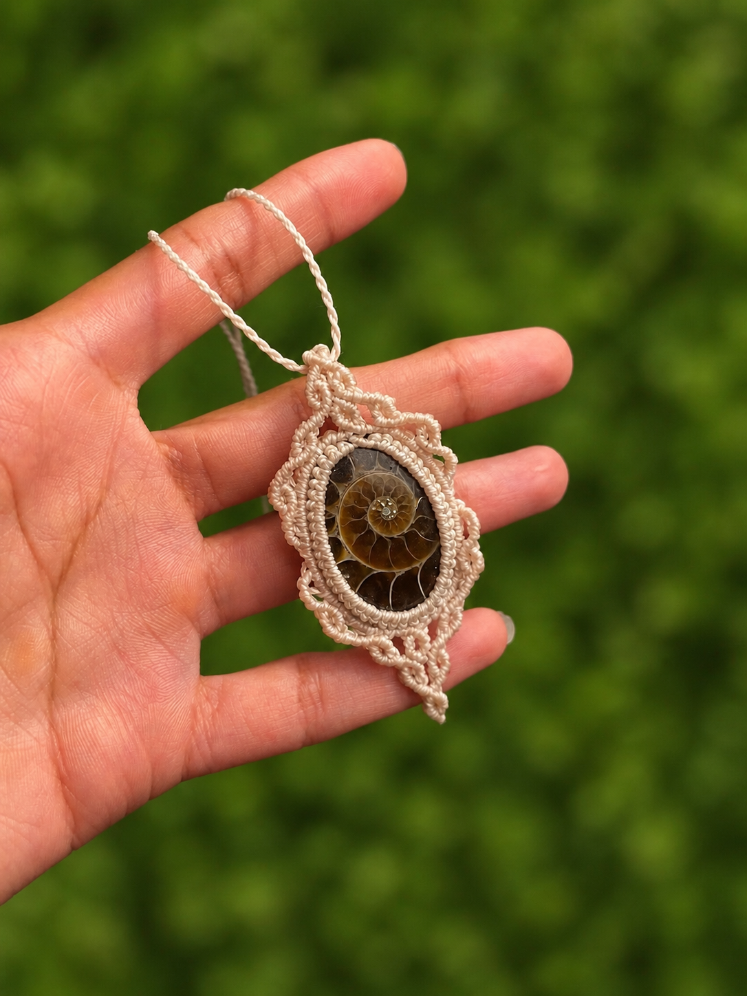 Rhea | Ammonite Macrame Necklace