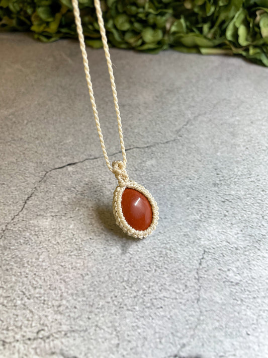 Cherry & Cream | Red Jasper Macrame Necklace